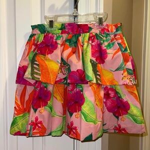 Tropical Hibiscus Print Ruffle Skirt